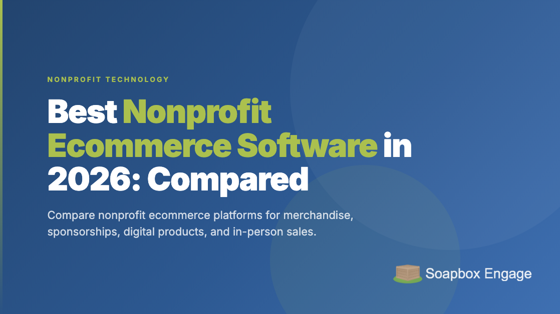 Title card reading 'Best Nonprofit Ecommerce Software in 2026' with the subtitle 'Eight platforms compared'