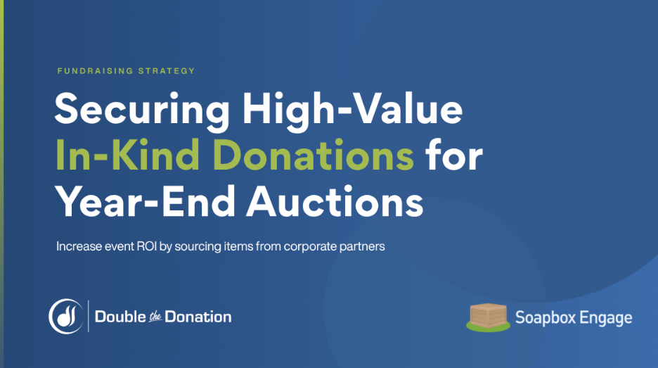 Title card reading 'Securing High-Value In-Kind Donations for Year-End Auctions' with the subtitle 'Turn item procurement into long-term corporate partnerships'